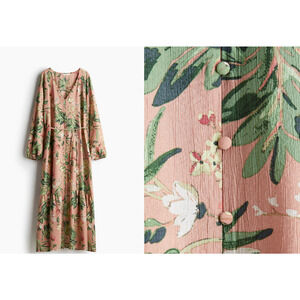 H&M Tie-Belt Button Crepe Dress Dusty Pink Women's Size Small